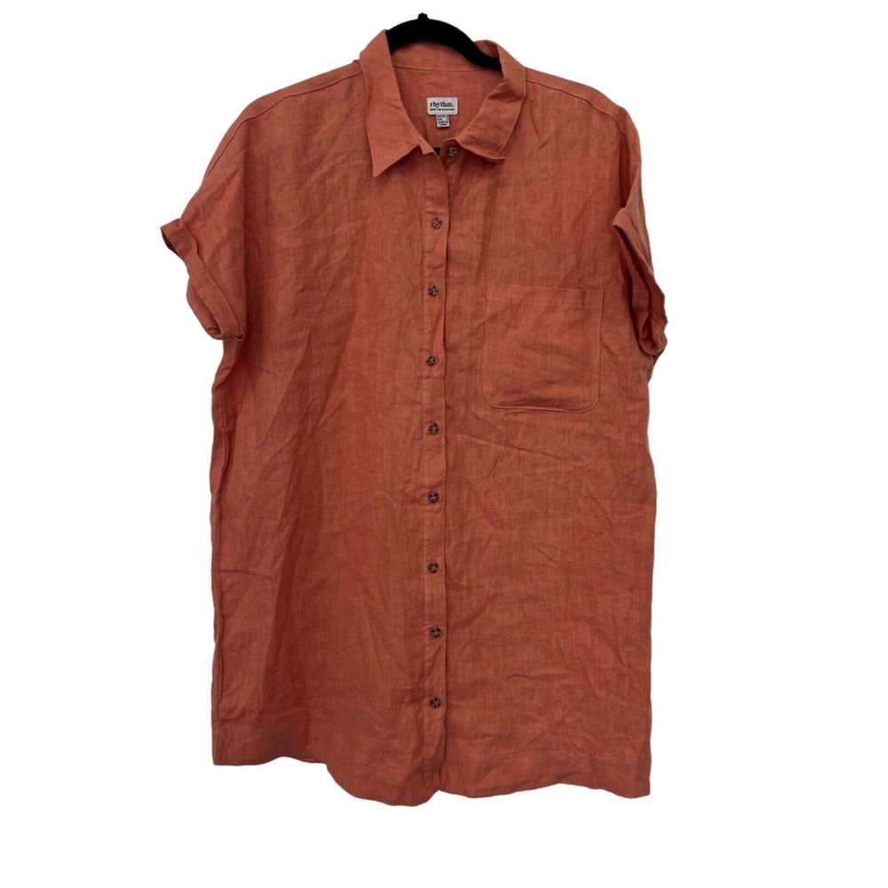 Rhythm.‎ linen short sleeve womens salmon button down dress Size: 2